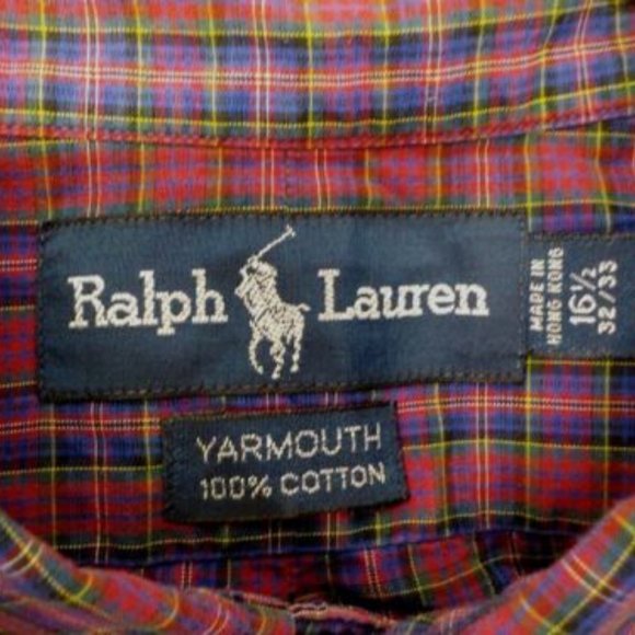 Ralph Lauren Mens Plaid Dress Shirt Yarmouth Cotton Button Down Pony Logo Top - Picture 4 of 7
